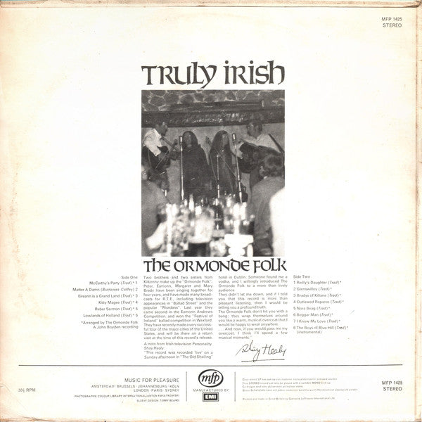 The Ormonde Folk : Truly Irish (LP, Album)