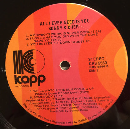 Sonny & Cher : All I Ever Need Is You (LP, Album, RP)