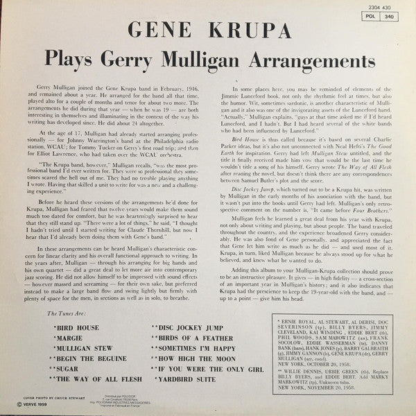 Gene Krupa : Gene Krupa Plays Gerry Mulligan Arrangements (LP, Album, RE)