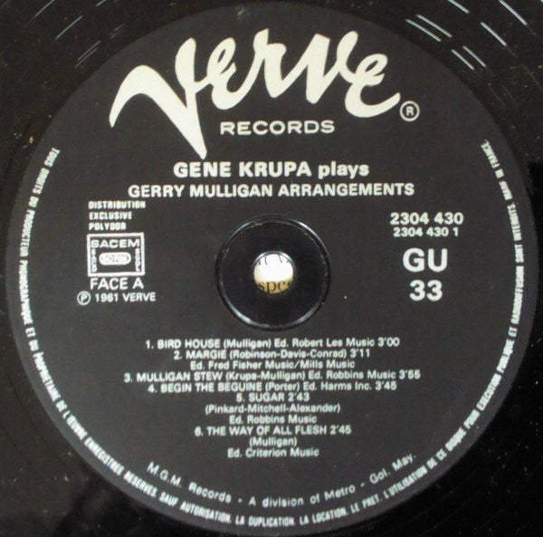 Gene Krupa : Gene Krupa Plays Gerry Mulligan Arrangements (LP, Album, RE)