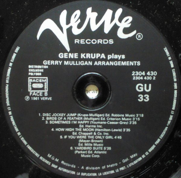 Gene Krupa : Gene Krupa Plays Gerry Mulligan Arrangements (LP, Album, RE)