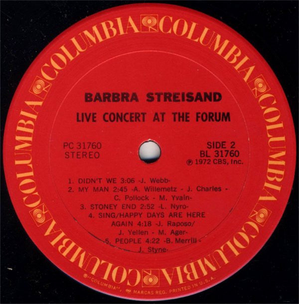 Barbra Streisand : Live Concert At The Forum (LP, Album, RE, Ter)