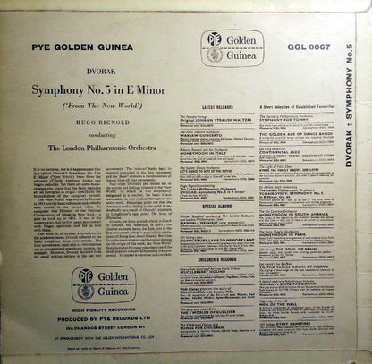 Antonín Dvořák | The London Philharmonic Orchestra Conducted By Hugo Rignold : Symphony No. 5 In E Minor (From The New World) (LP, Mono)