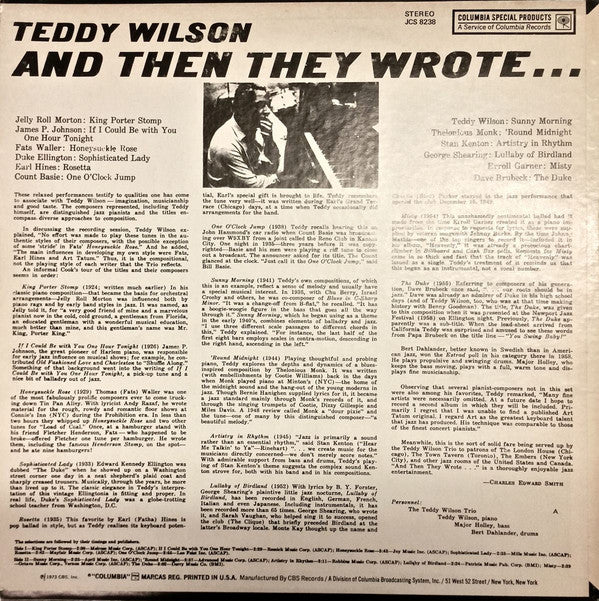 Teddy Wilson : And Then They Wrote (LP, Album, RE)