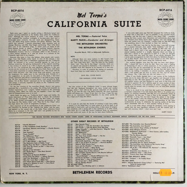 Mel Tormé : Mel Tormé's California Suite (LP, Album, Mono)