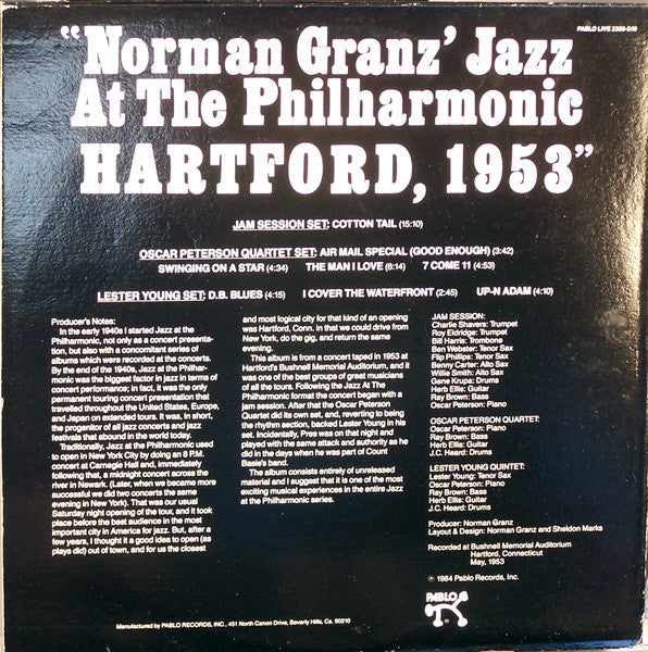 Various : Norman Granz' Jazz At The Philharmonic Hartford, 1953 (LP, Album)