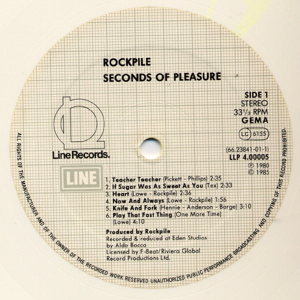 Rockpile : Seconds Of Pleasure (LP, Album, RE, Whi)