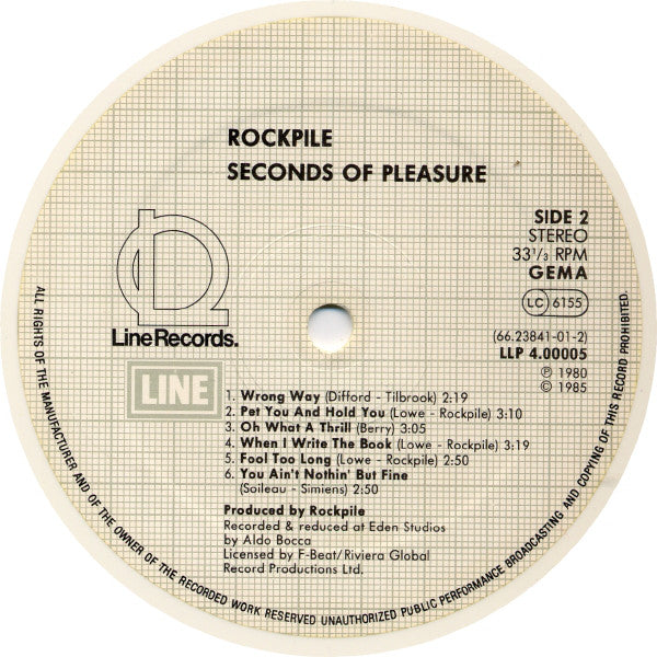 Rockpile : Seconds Of Pleasure (LP, Album, RE, Whi)