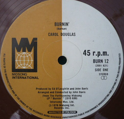 Carol Douglas : Burnin' (12", Single, Bro)