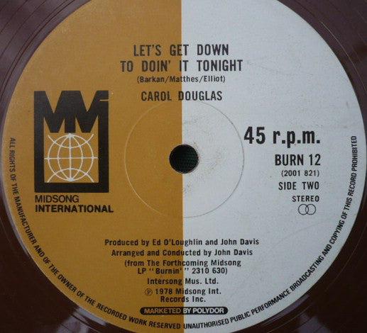 Carol Douglas : Burnin' (12", Single, Bro)