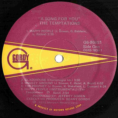 The Temptations : A Song For You (LP, Album, RE, Sin)