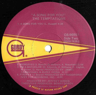 The Temptations : A Song For You (LP, Album, RE, Sin)