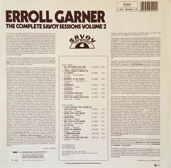 Erroll Garner : The Complete Savoy Sessions Volume 2 (1949) (LP, Comp, Mono)