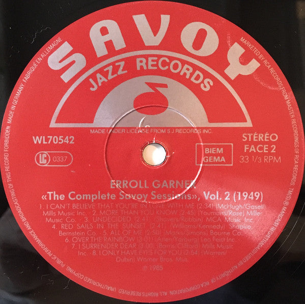 Erroll Garner : The Complete Savoy Sessions Volume 2 (1949) (LP, Comp, Mono)