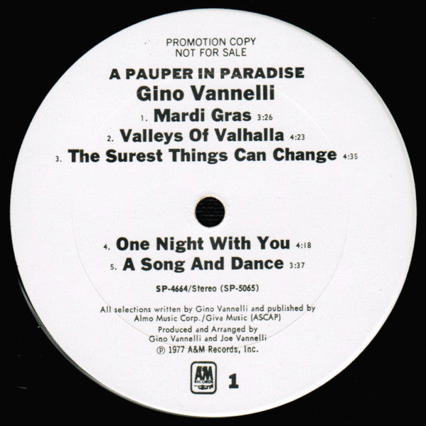 Gino Vannelli : A Pauper In Paradise (LP, Album, Promo)