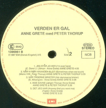 Anne Grete Med Peter Thorup : Verden Er Gal (LP, Album)