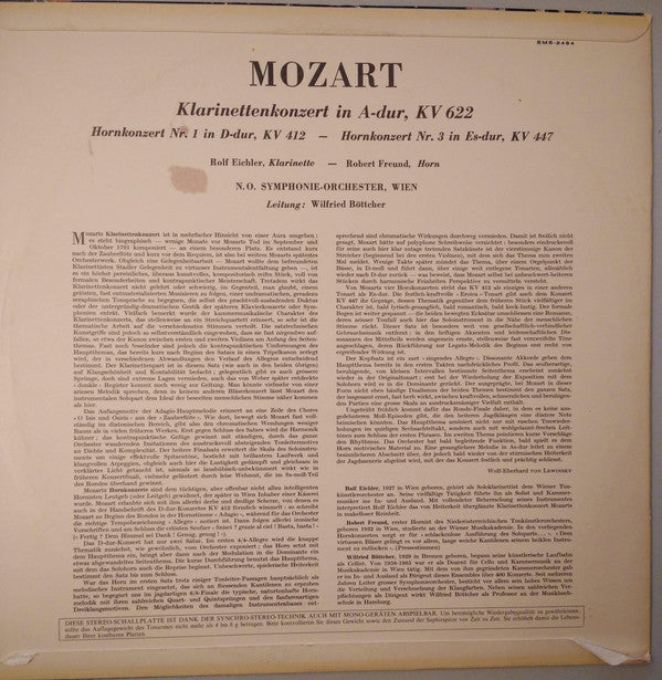 Wolfgang Amadeus Mozart, Rolf Eichler, Robert Freund, Tonkünstler Orchestra Leitung: Wilfried Boettcher : Klarinettenkonzert  / Hornkonzert Nr. 1 / Hornkonzert Nr. 3 (LP)