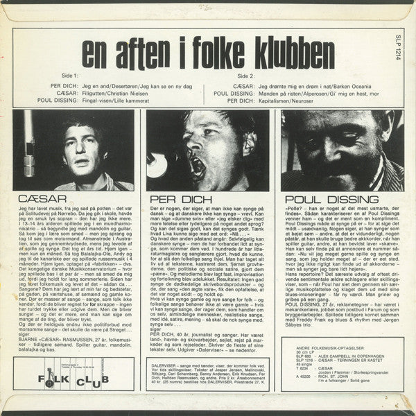 Cæsar / Per Dich / Povl Dissing : En Aften I Folke Klubben (LP, Album)