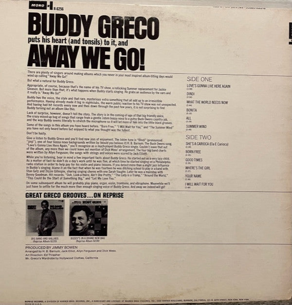 Buddy Greco : Away, We Go (LP, Album, Promo)