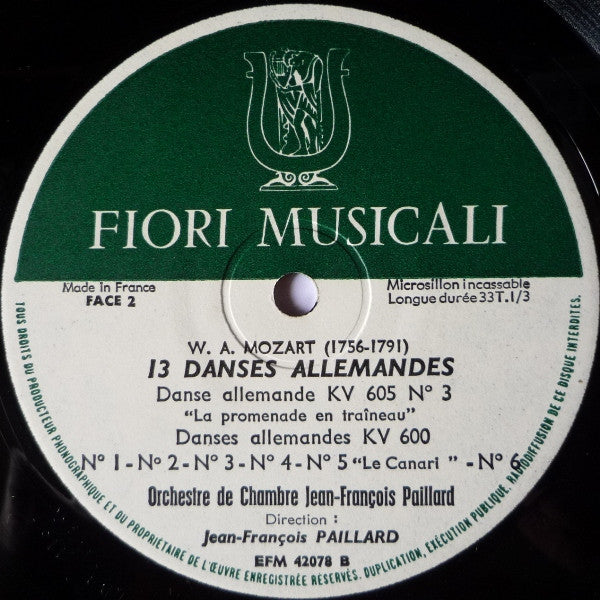 Wolfgang Amadeus Mozart / Orchestre De Chambre Jean-François Paillard : 13 Danses Allemandes (10", Mono)