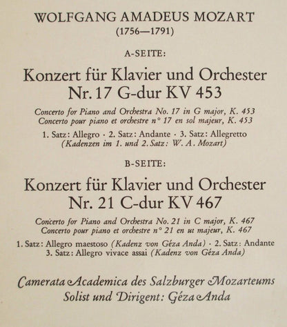 Wolfgang Amadeus Mozart - Camerata Academica Salzburg, Géza Anda : Klavierkonzerte G-Dur KV 453 ・C-Dur KV 467 (LP, Album)