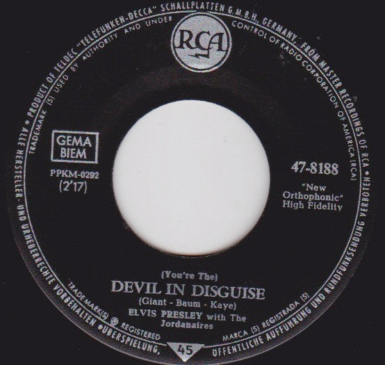 Elvis Presley : (You're The) Devil In Disguise (7", Single, Mono)