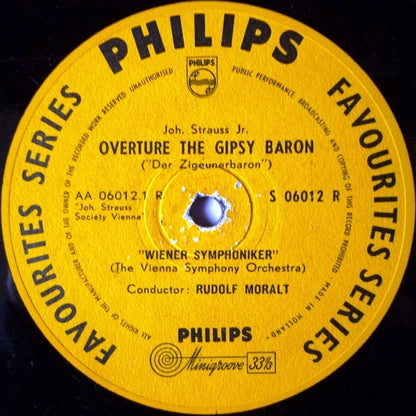 Johann Strauss Jr. / Wiener Symphoniker Conductor : Rudolf Moralt : Overture The Gipsy Baron ("Der Zigeunerbaron") / Overture The Bat Op. 362 ("Die Fledermaus") (10")