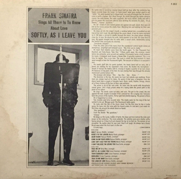 Frank Sinatra : Softly, As I Leave You (LP, Album, Mono, Pit)