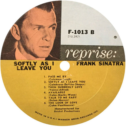 Frank Sinatra : Softly, As I Leave You (LP, Album, Mono, Pit)