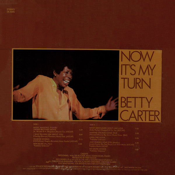 Betty Carter : Now It's My Turn (LP, Album)