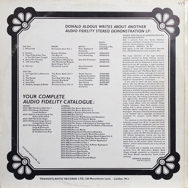 Various : Audio Fidelity Stereo Showcase (LP, Comp, Ltd)