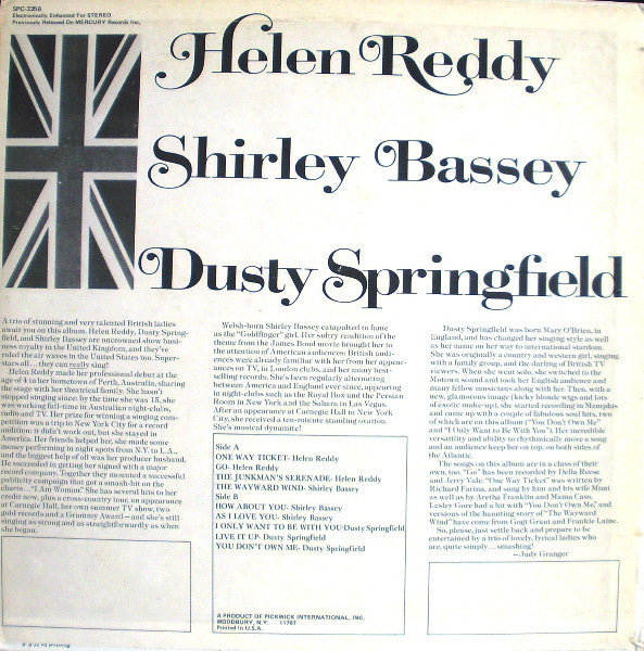 Helen Reddy / Shirley Bassey / Dusty Springfield : Helen Reddy / Shirley Bassey / Dusty Springfield (LP, Comp)