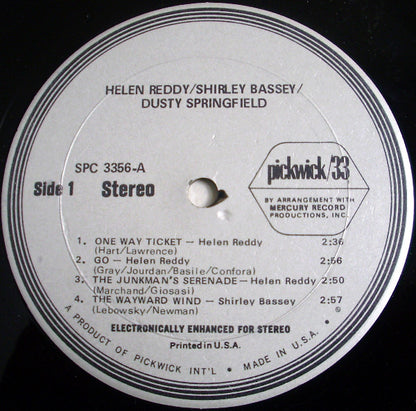 Helen Reddy / Shirley Bassey / Dusty Springfield : Helen Reddy / Shirley Bassey / Dusty Springfield (LP, Comp)