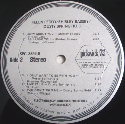 Helen Reddy / Shirley Bassey / Dusty Springfield : Helen Reddy / Shirley Bassey / Dusty Springfield (LP, Comp)