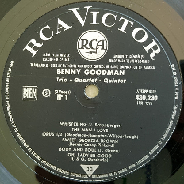 Benny Goodman Trio - The Benny Goodman Quartet - The Benny Goodman Quintet : Trio - Quartet - Quintet Avec Lionel Hampton (LP, RE)