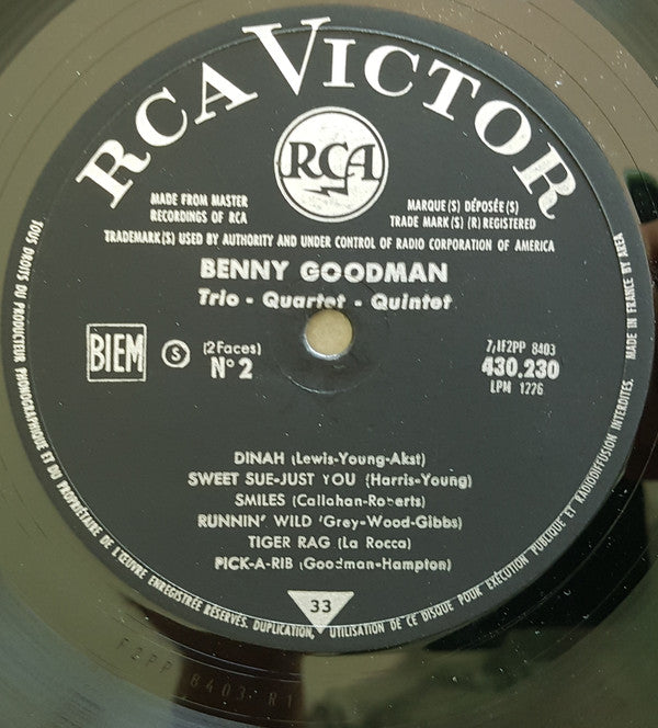 Benny Goodman Trio - The Benny Goodman Quartet - The Benny Goodman Quintet : Trio - Quartet - Quintet Avec Lionel Hampton (LP, RE)