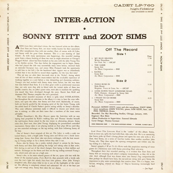 Sonny Stitt & Zoot Sims : Inter-Action (LP, Album, RE)