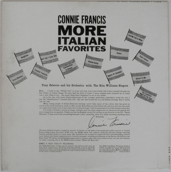 Connie Francis : More Italian Favorites (LP, Album, Mono)