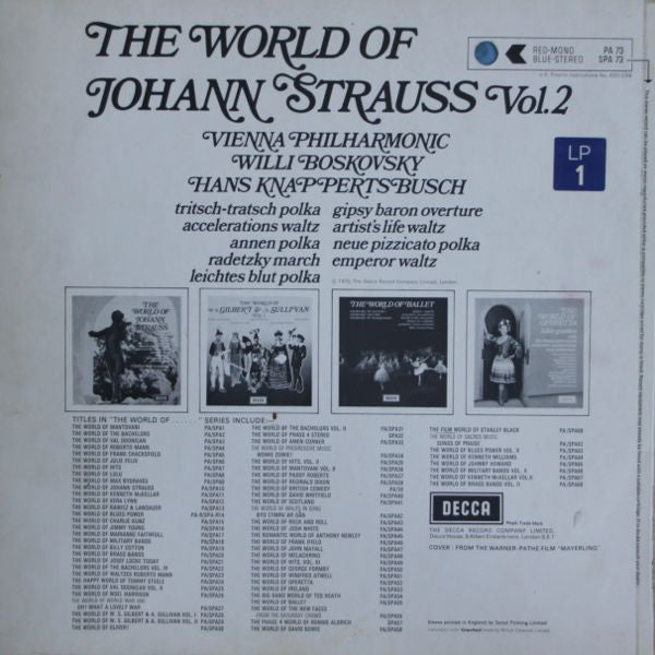 Johann Strauss Jr. - Wiener Philharmoniker, Willi Boskovsky / Hans Knappertsbusch : The World Of Johann Strauss Vol. 2 (LP, Comp)