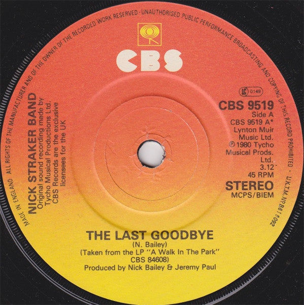 Nick Straker Band : The Last Goodbye / A Little Bit Of Jazz (7", Single)