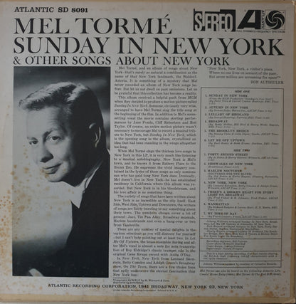 Mel Tormé : Sings Sunday In New York And Other Songs About New York (LP, Album)