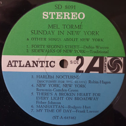 Mel Tormé : Sings Sunday In New York And Other Songs About New York (LP, Album)