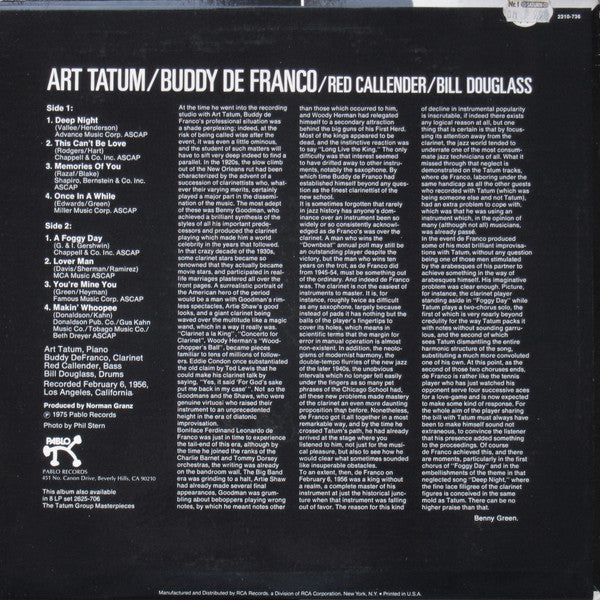 Art Tatum, Buddy DeFranco, Red Callender, Bill Douglass (2) : The Tatum Group Masterpieces (LP, Album)