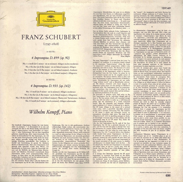 Wilhelm Kempff, Franz Schubert : Impromptus (LP, RP)