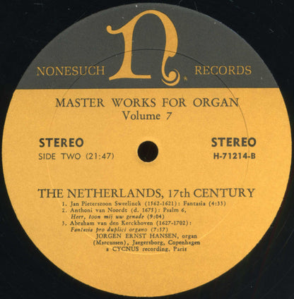 Jørgen Ernst Hansen : Master Works For Organ Volume 7 - The Netherlands 17th Century (LP, Album)