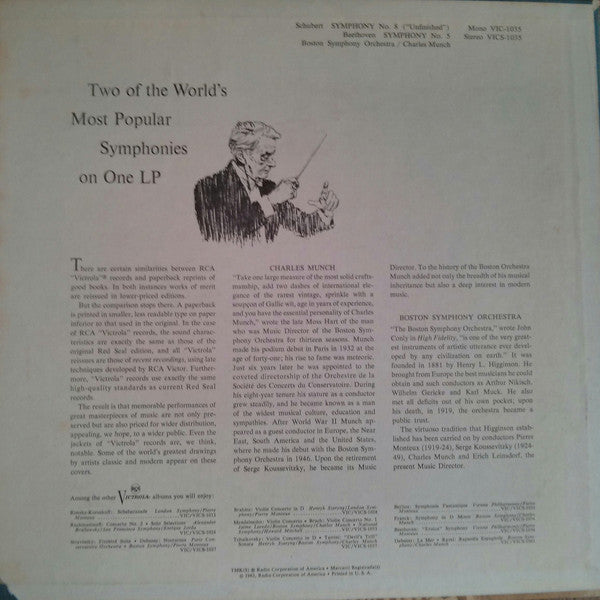 Ludwig Van Beethoven, Franz Schubert, Boston Symphony Orchestra, Charles Munch : Beethoven Symphony No.5 / Schubert Symphony No.8 "Unfinished" (LP, Album, Roc)