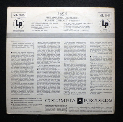 Johann Sebastian Bach - The Philadelphia Orchestra, Eugene Ormandy : Bach (LP, Album, Mono)