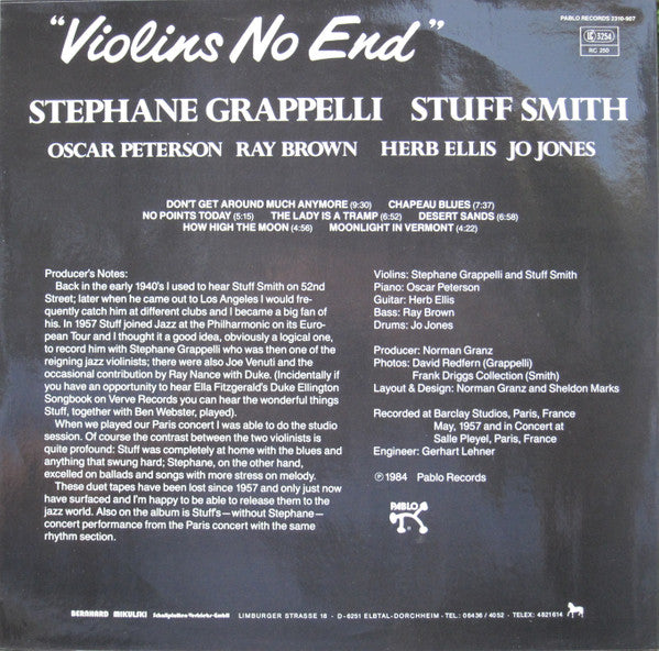 Stéphane Grappelli, Stuff Smith : Violins No End (LP, Album, Mono)