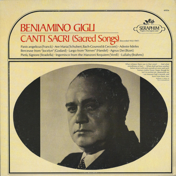 Beniamino Gigli : Canti Sacri (Sacred Songs) (Recorded 1932-47) (LP, Comp, Mono, Win)