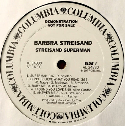 Barbra Streisand : Streisand Superman (LP, Album, Promo)